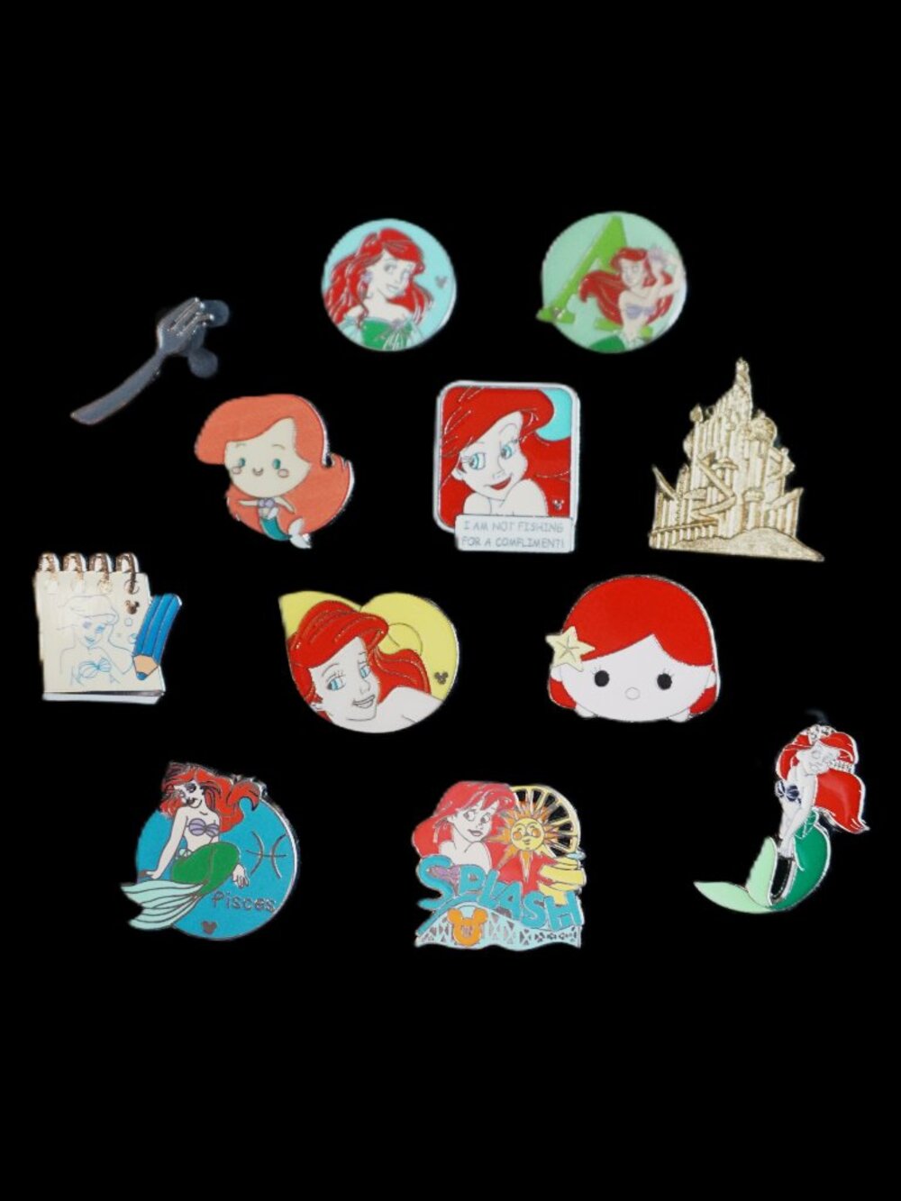 Disney Pin Trading 12 Pin Lot Featuring Princess Ariel (101)